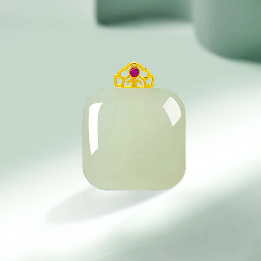 爱丽宫天然和田玉18K方糖吊坠 真品和田玉玉石直播送妈妈老婆礼物