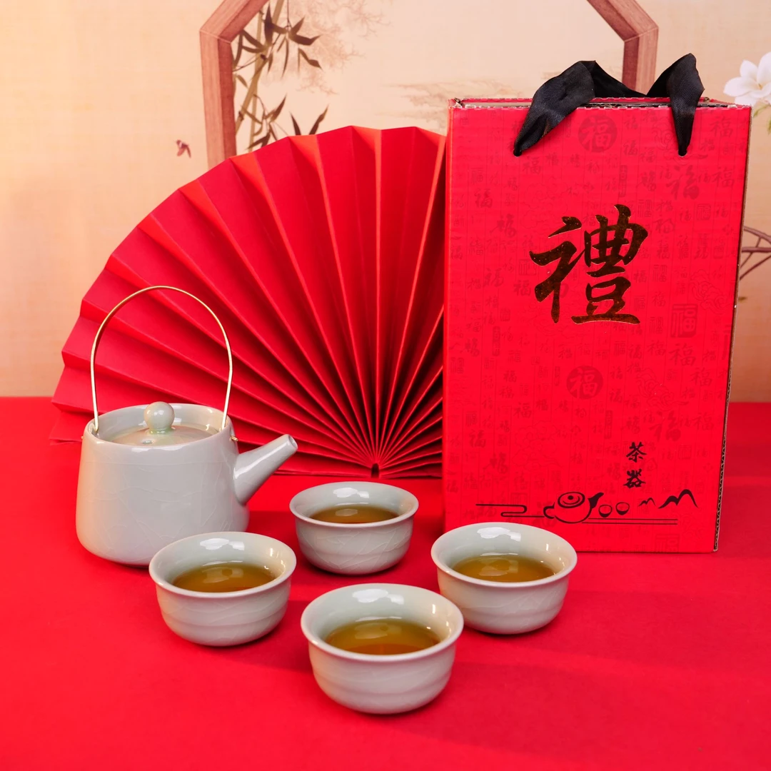哥窑提梁壶礼盒装一壶四杯送礼佳选高档中式手工陶瓷家用