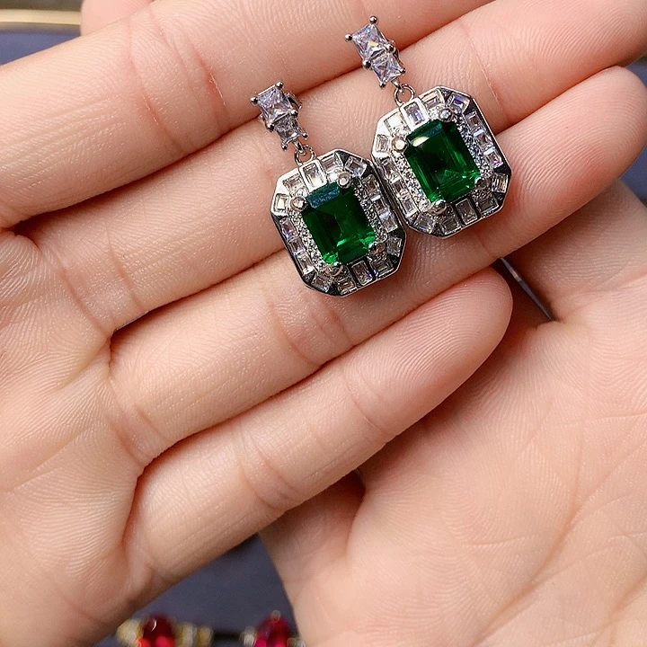 透辉石耳饰银S925镶嵌