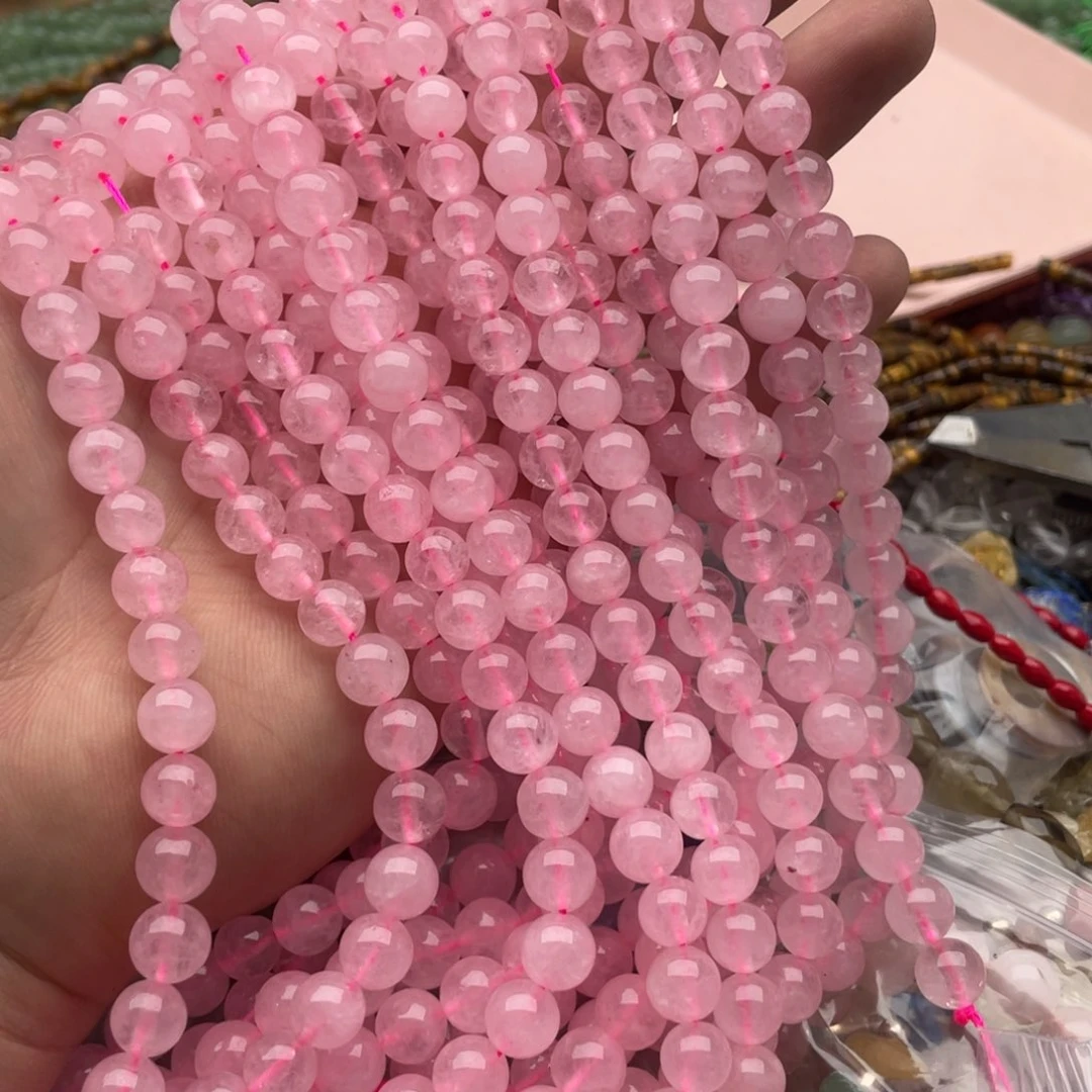 玛瑙/玉髓合金珠宝半成品两条装卡8mm粉水圆珠