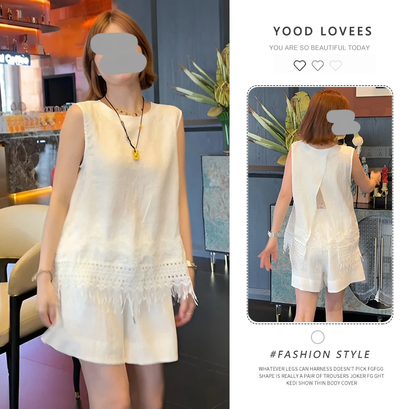 设计感流苏后背开叉背心阔腿短裤套装女2025夏季新款时尚休闲套装