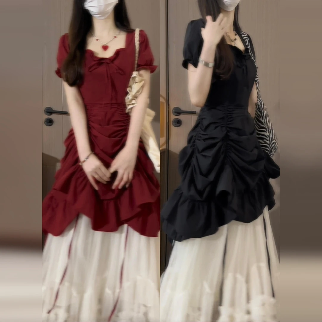巨好看小众红色连衣裙子女夏季2025新款今年流行爆款法式气质长裙