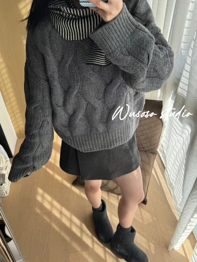 【soso】私服｜羊毛麻花编织双色毛衣｜勿机洗甩干｜羊毛会起球的哦