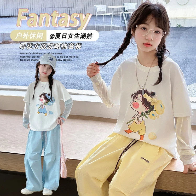 套装休闲夏季印花女童中大童