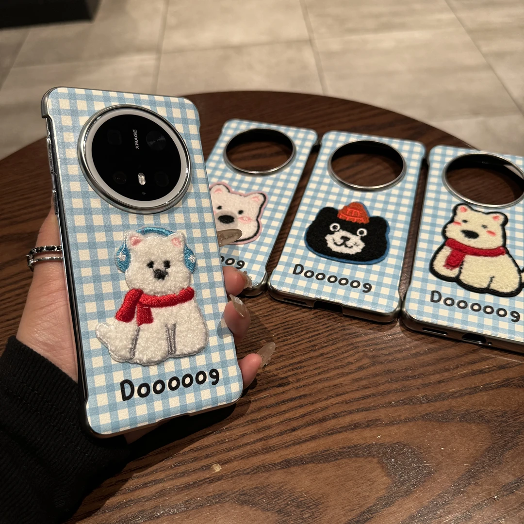 适用华为mate70/60pro+手机壳无边框西高地刺绣狗狗pura70pro男女