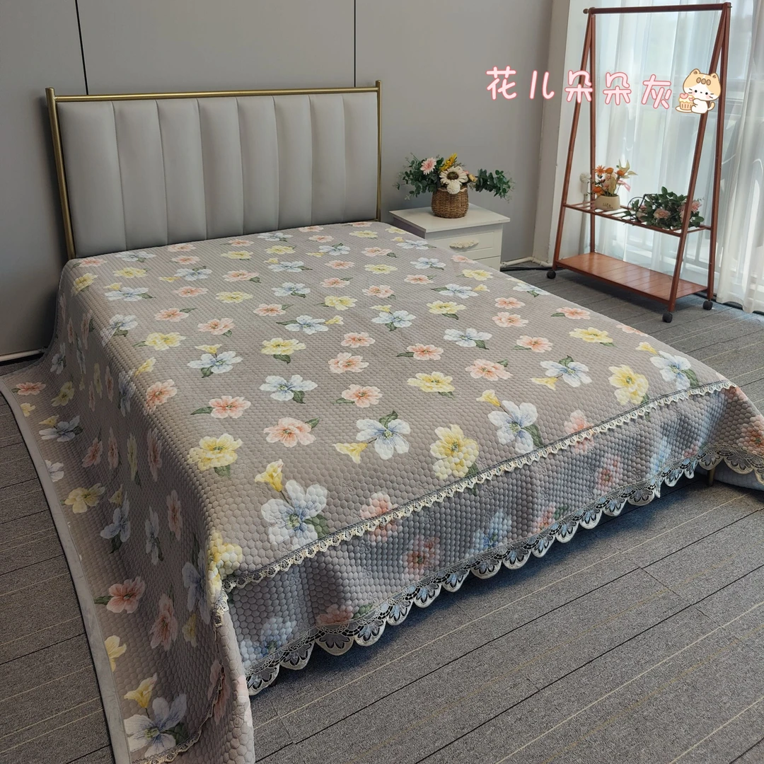 【福运鸟】婴儿绒印花炕毯 时尚花边加大加厚秋冬季床盖