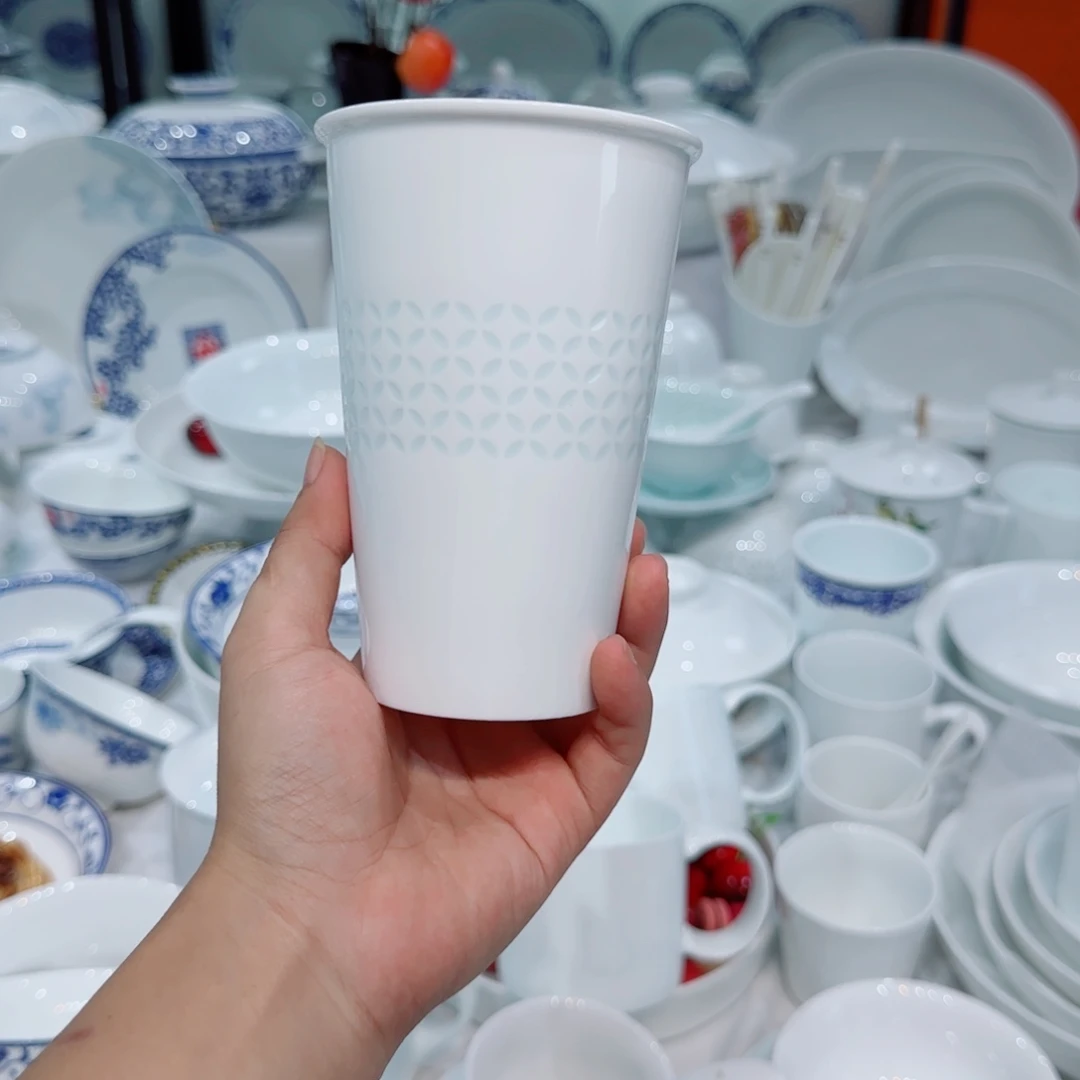 摆件景德镇高温白瓷玲珑可乐杯2个