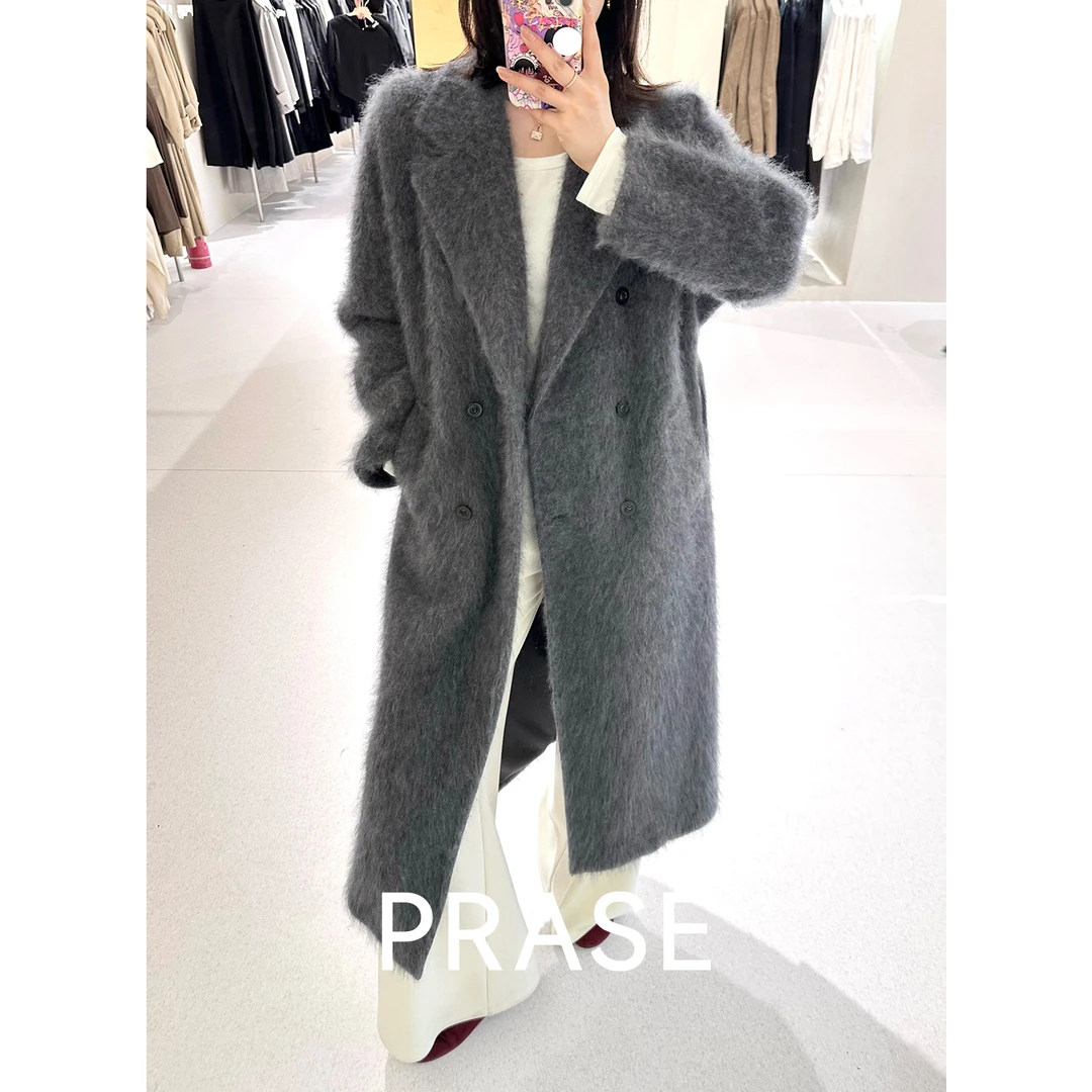 PRASE·噜【北欧晨雾】100澳毛绵羊毛气质长款毛呢外套大衣PR511E82