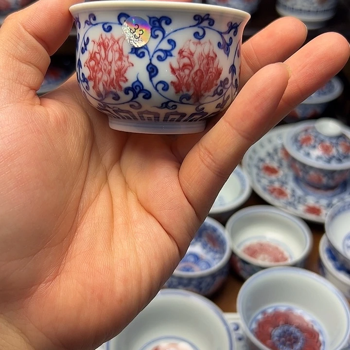 盖碗木*人青花釉里红小炉式