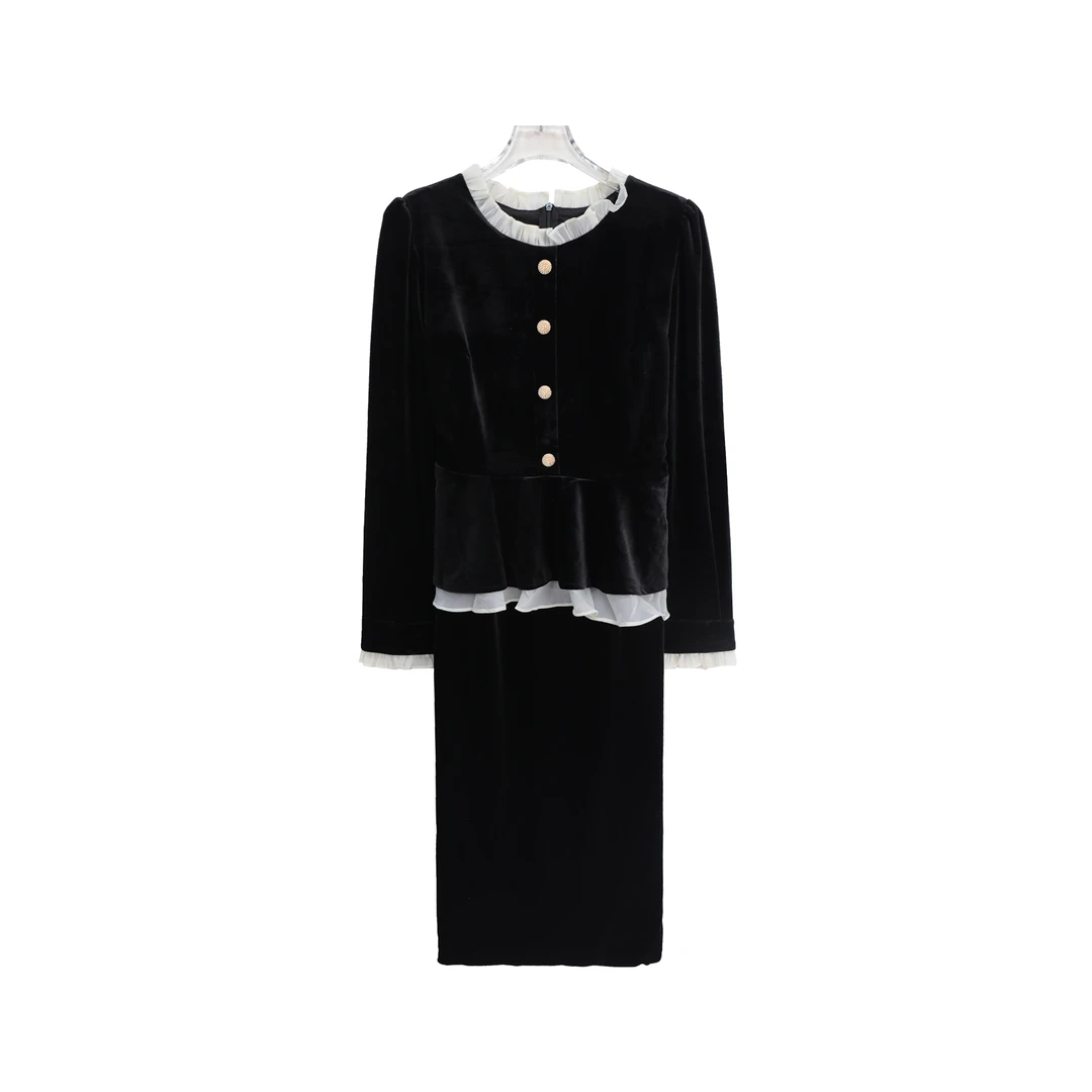 S小香风荷叶边高级感法式名媛气质收腰连衣裙S4229