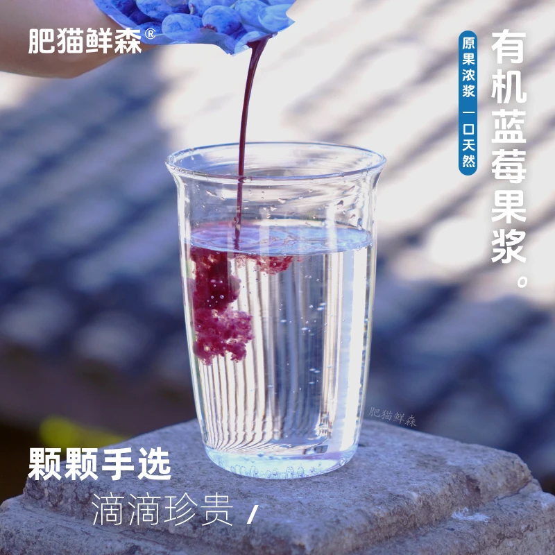 肥猫鲜森有机蓝莓原浆 天然鲜果冷榨大兴安岭果汁饮料500g