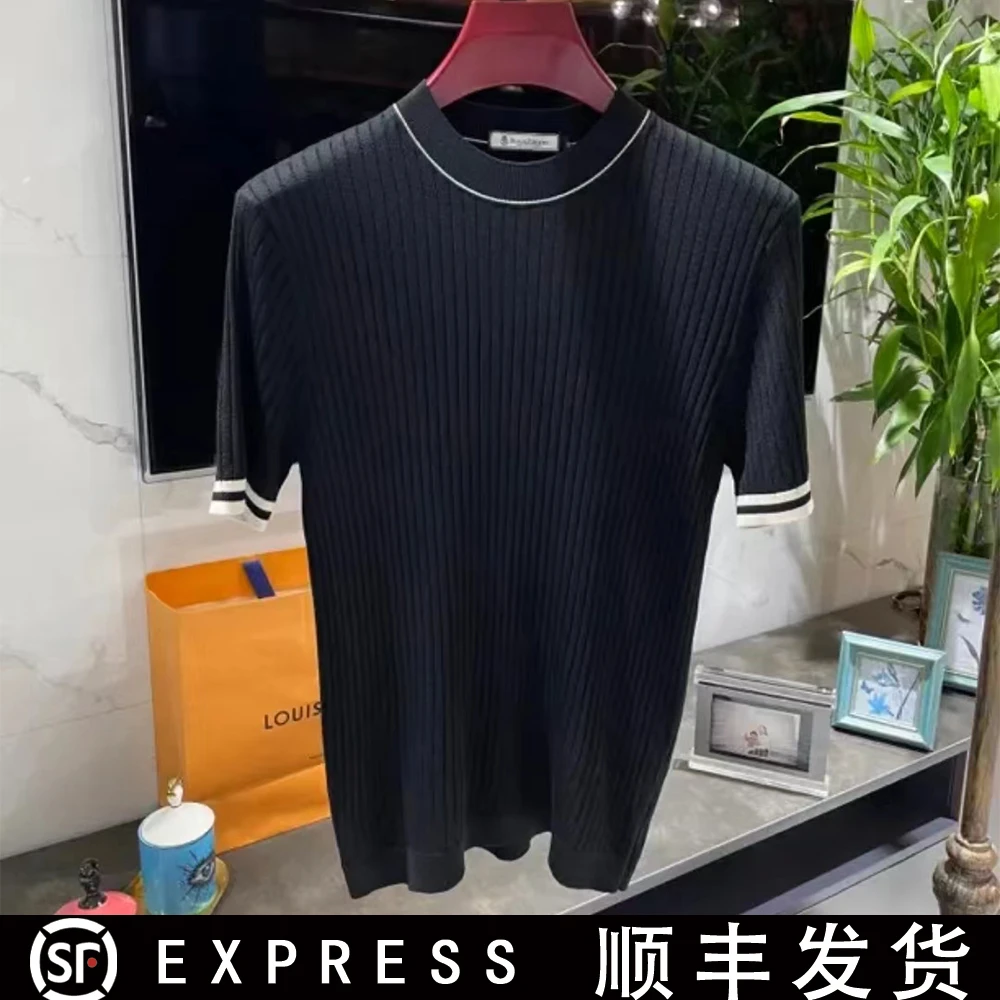 T206夏季韩版新款欧货轻奢时尚简约帅气拼色修身圆领男士T恤