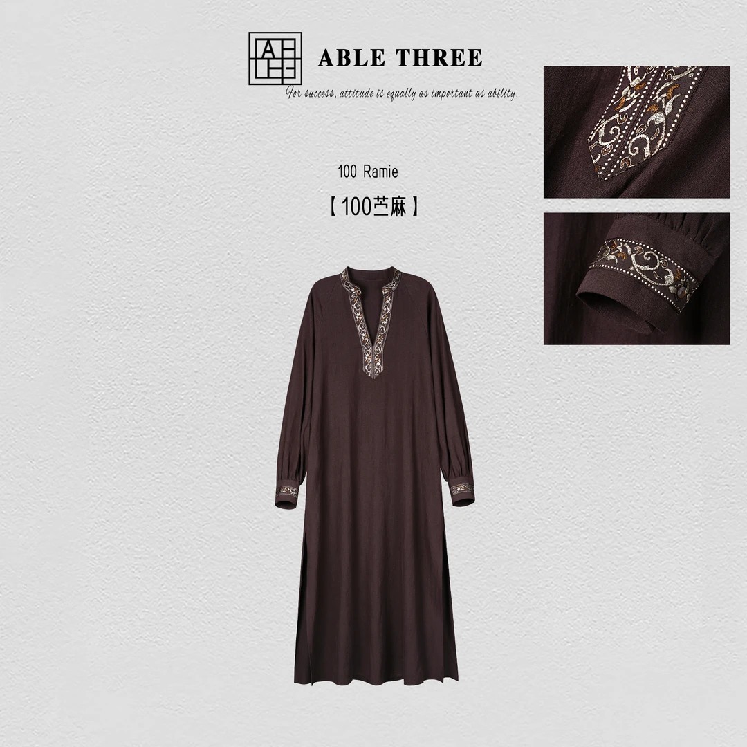 ABLE THREE | 【京都时令】 100苎麻重工刺绣廓形连衣裙 XH-SS9654