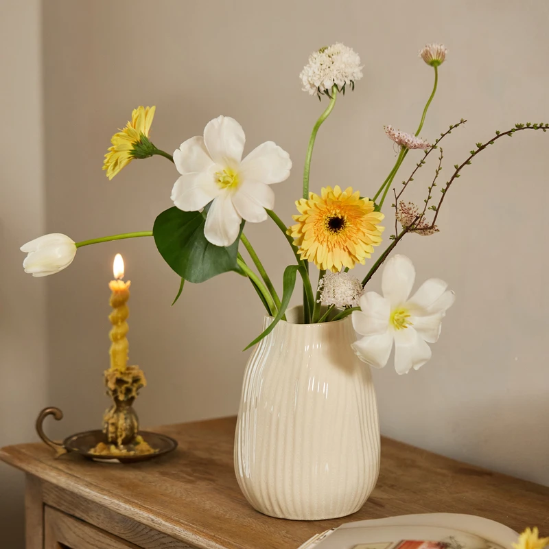 【掬涵】北欧奶油风冰裂陶瓷花瓶插花水养鲜花客厅餐桌装饰品摆件