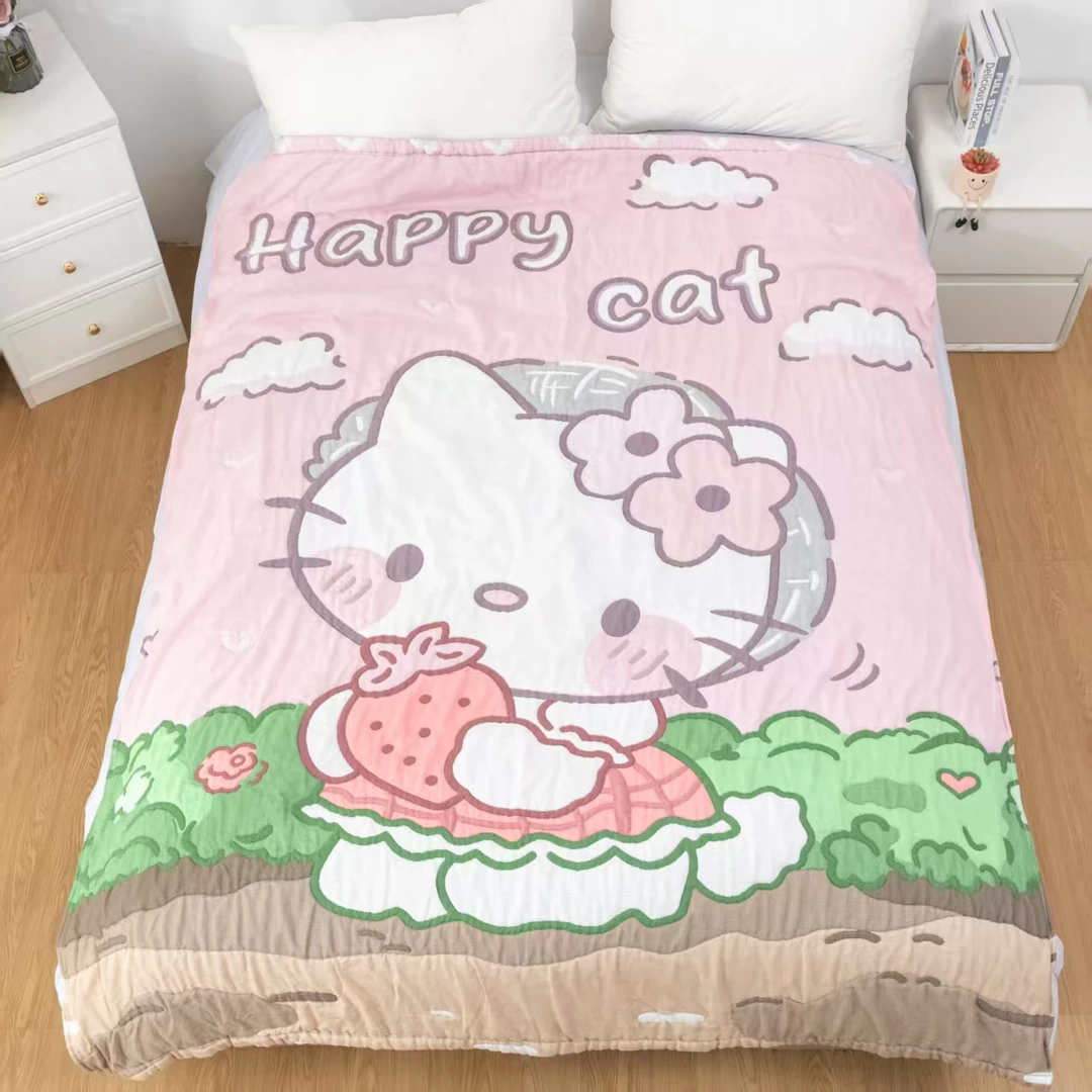 【草莓猫】150*200cm单人全棉A类纱布泡芙被柔软亲肤