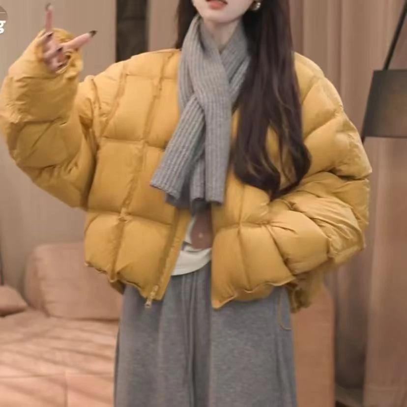 韩版2025冬季新款宽松保暖加厚面包服棉服女潮流纯色棉服外套女