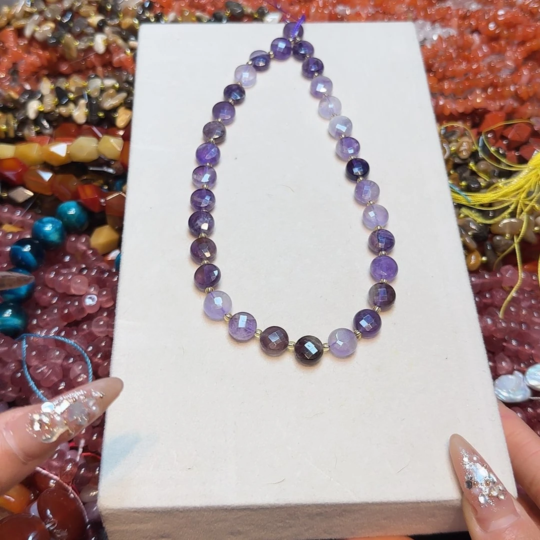 玛瑙/玉髓未镶嵌珠宝半成品紫水晶切面10mm一条