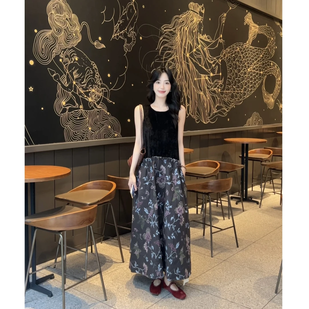 FAR ZOOM 日常古典提花拼接背心连衣裙