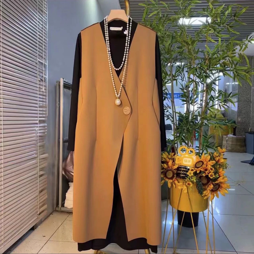 8658-25年秋季新款气质时尚显瘦遮肉洋气无痕马甲+连衣裙两件套