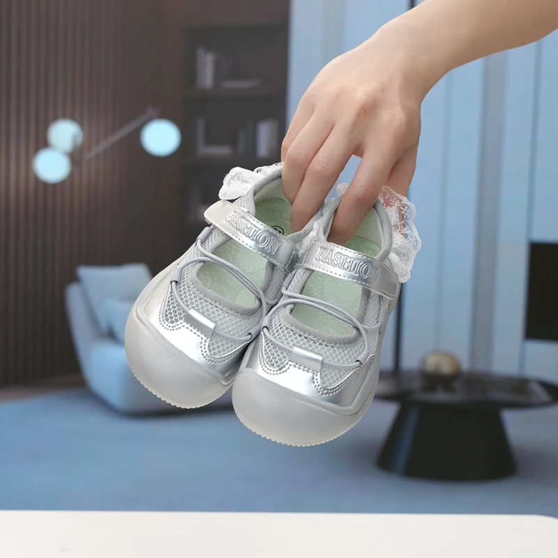 【偏大】女童芭蕾风运动凉鞋儿童单网鞋2025夏季蕾丝机能玛丽珍鞋韩