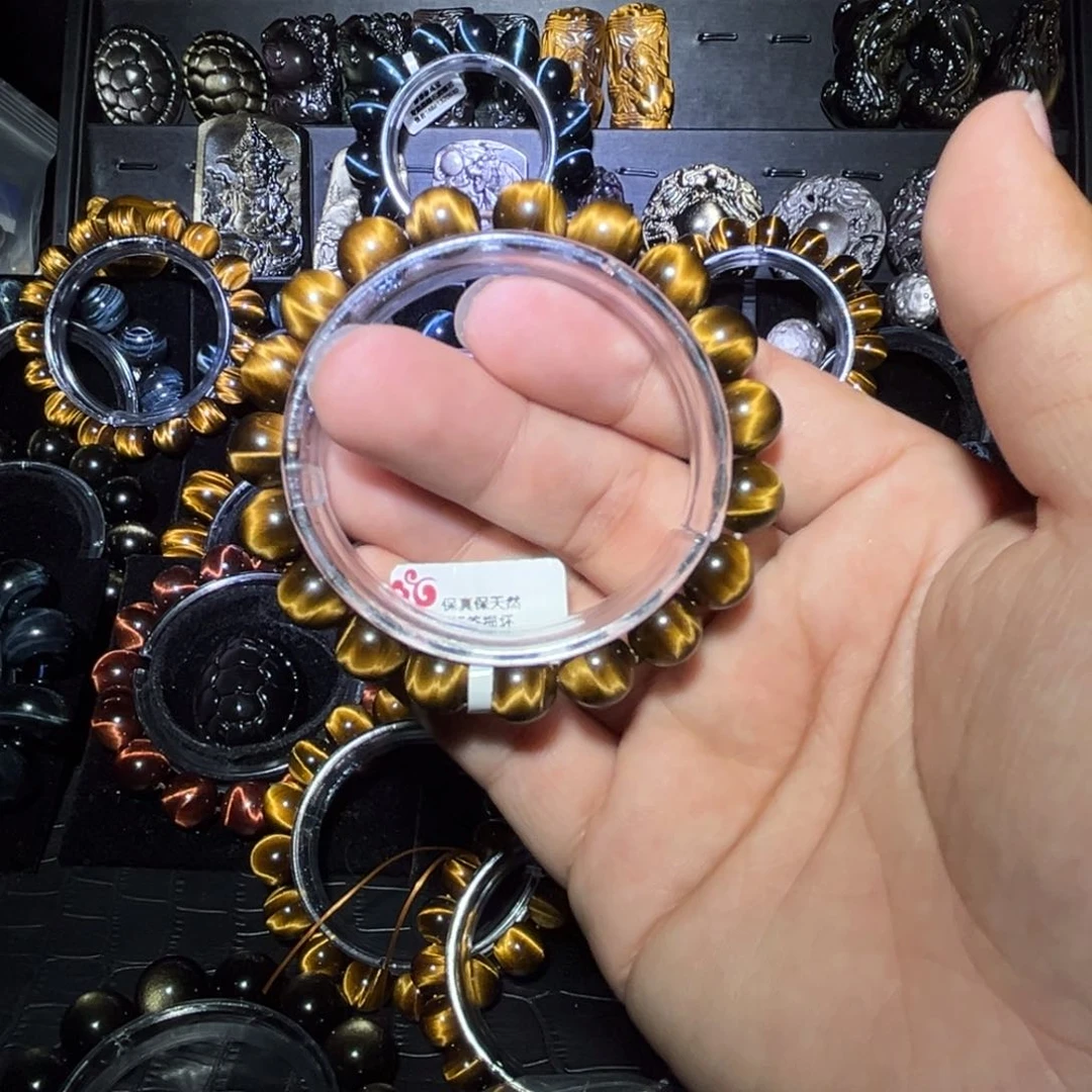 未镶嵌黑曜岩手链李***李天然虎眼石黄虎眼高货闪电纹10m