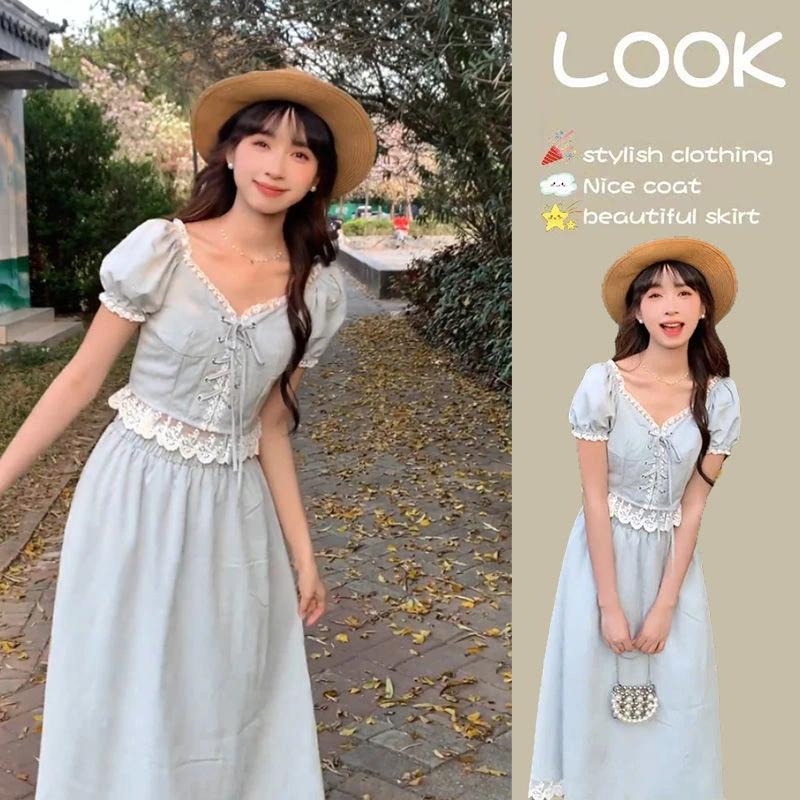 夏季时尚一整套女装2025新款韩版设计感小众短袖上衣半身裙两件套