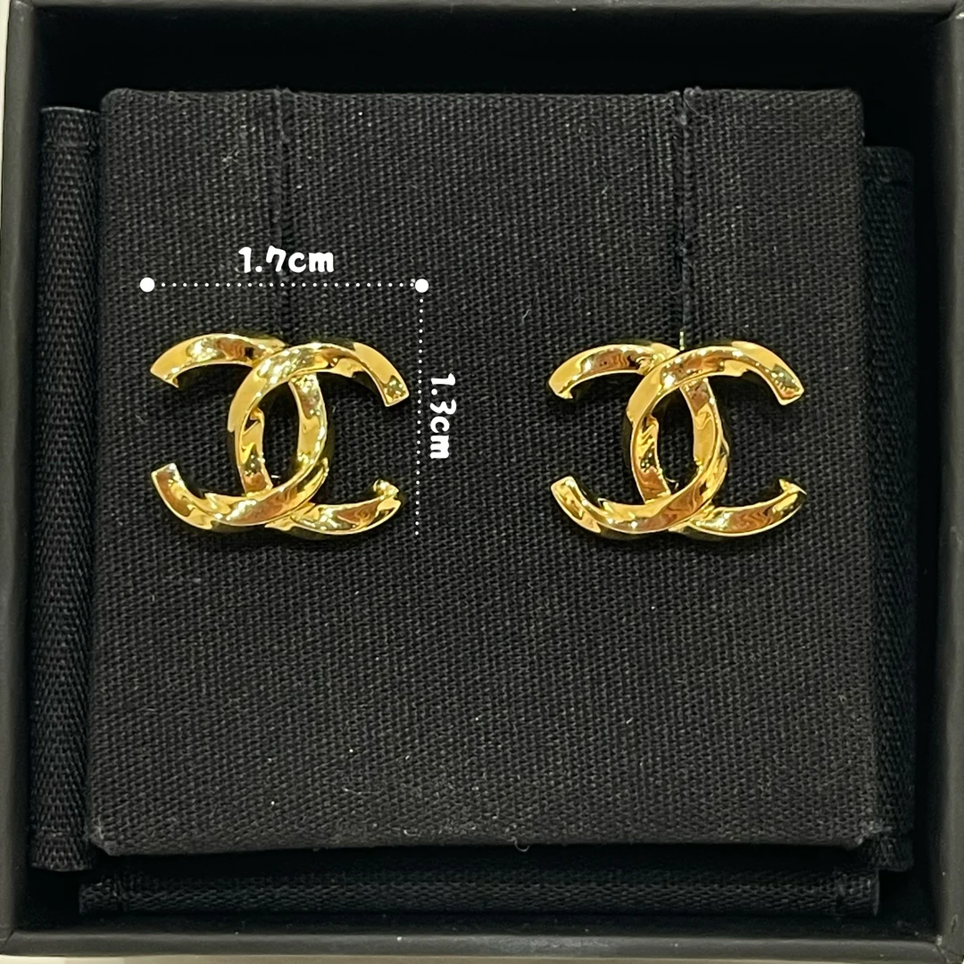 未使用 Chanel/香奈儿 25K金色双C复古拉丝耳钉耳环