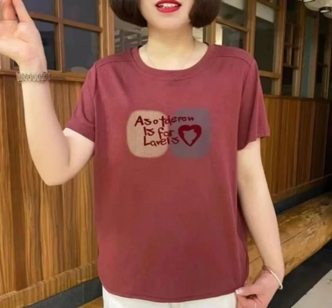 2025新款夏季短袖妈妈装大码显瘦遮肉减龄休闲百搭纯色圆领T恤女