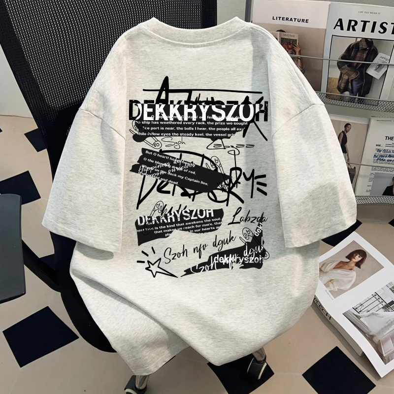 Dekkry美式潮牌个性创意字母设计感夏季纯棉短袖男女宽松圆领上衣