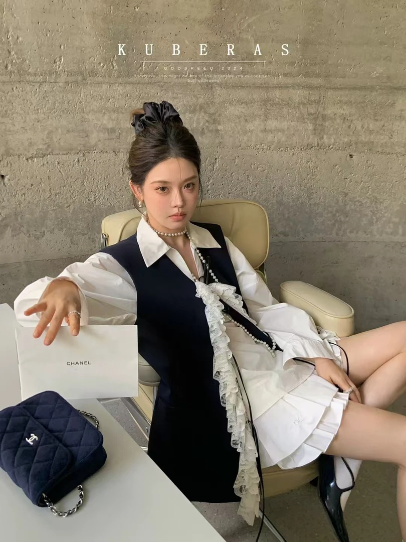 复古设计感拼接马甲上衣女春夏宽松休闲衬衫时尚百搭