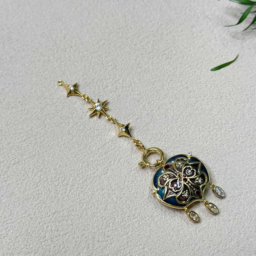 铜合金珐琅吊坠 【六六中古】孤品复古造型感吊坠te2186