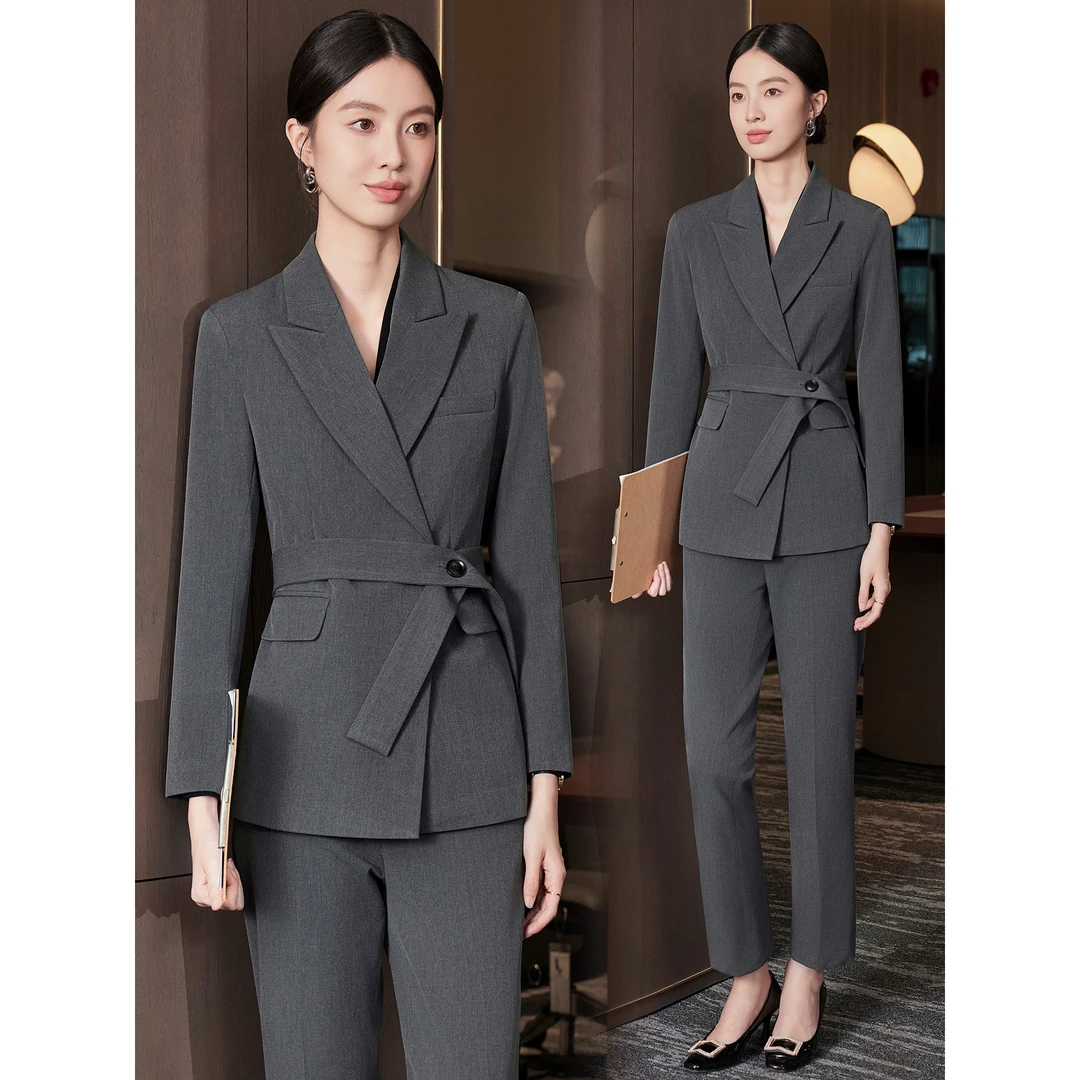 灰色西装套装女春秋新款气质高级感修身职业装工作服商务西服正装
