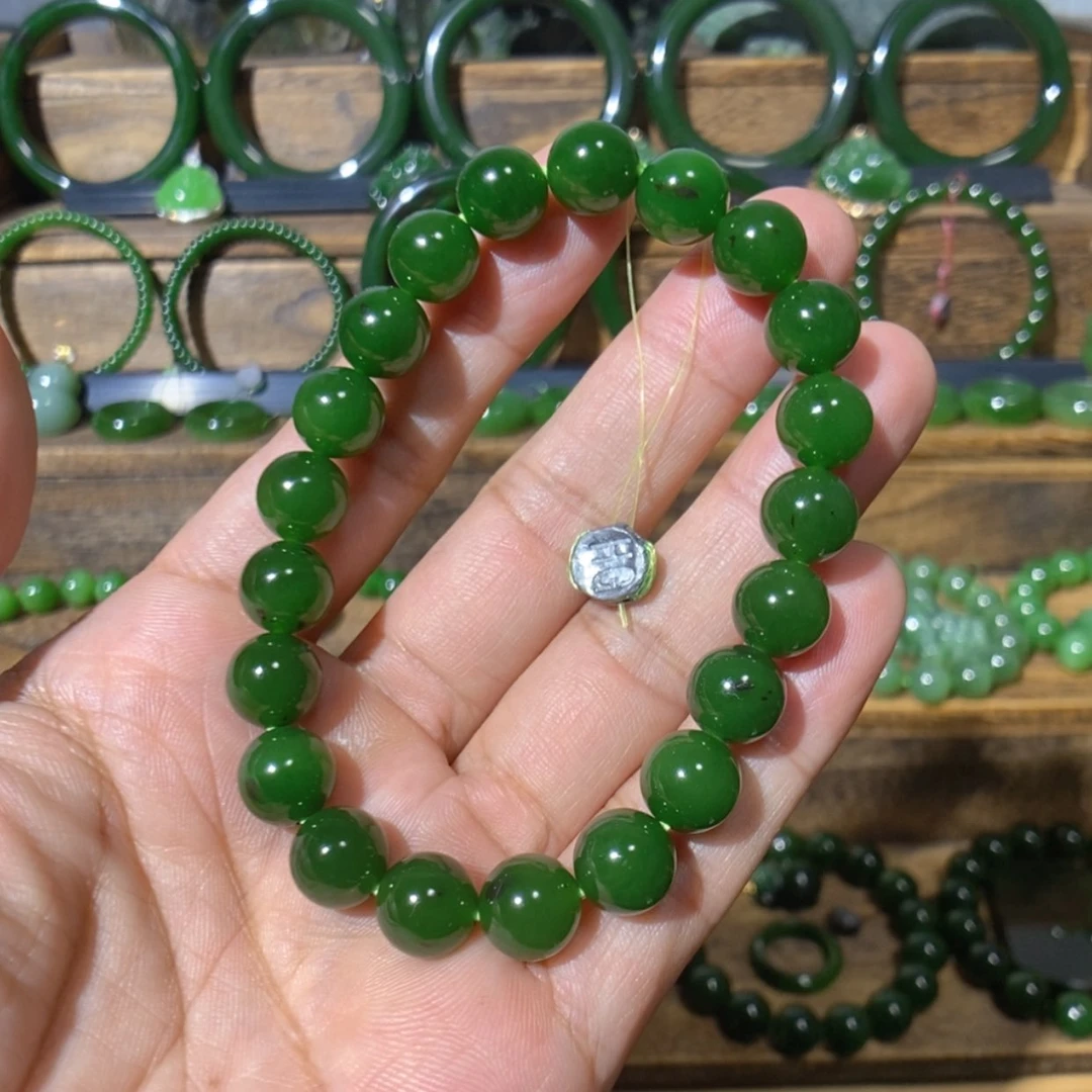 【闪购商品】吊坠(不含链)未镶嵌和田玉俄七红皮辣绿手串 10