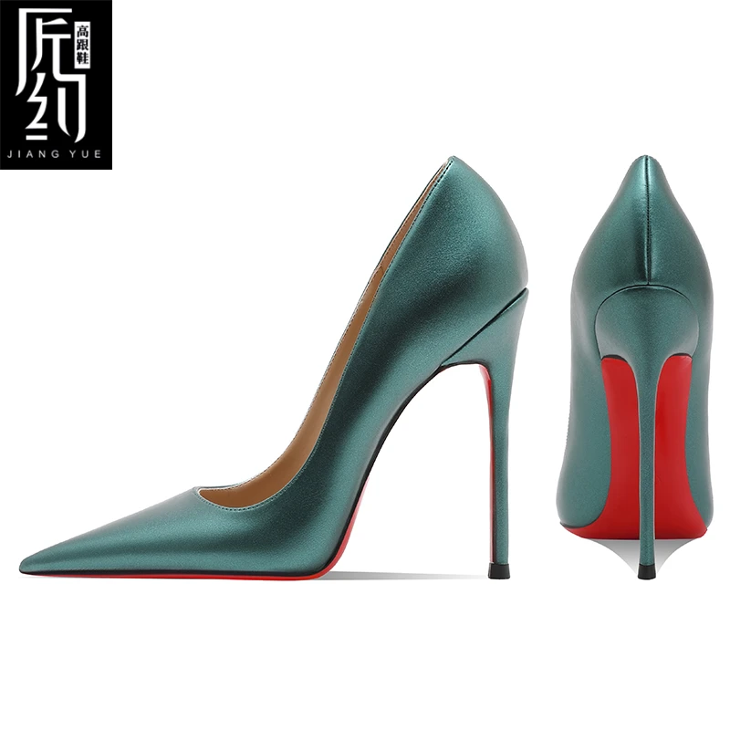 2025新款孔雀绿性感御姐红底高跟鞋女细跟高级感气质名媛大码单鞋