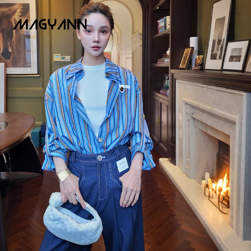 Magyann/昧宴【时光线条】条纹拼色口袋衬衫