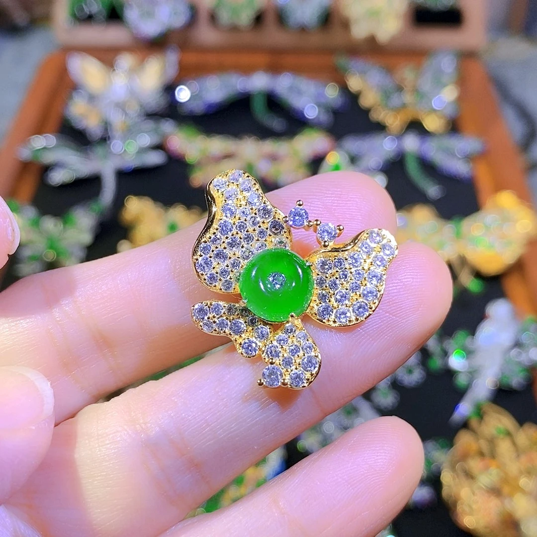 吊坠(不含链)银S925镶嵌翡翠