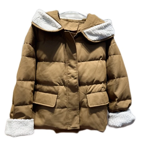 高品短款深卡其色白鸭绒外套