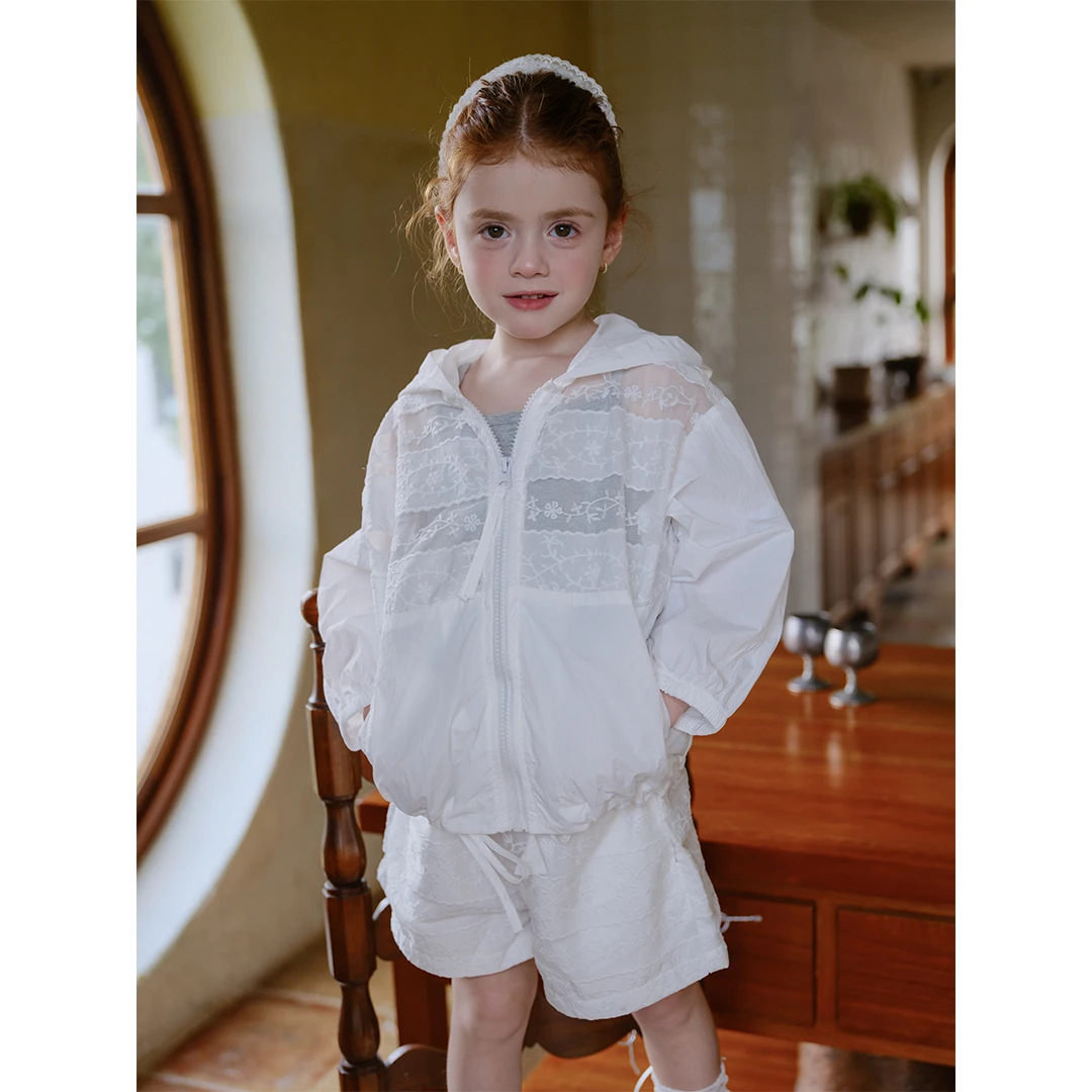 现飞飞家·春雾纱夏季亲子款女宝高级蕾丝拼接时尚防晒套装 FF2692