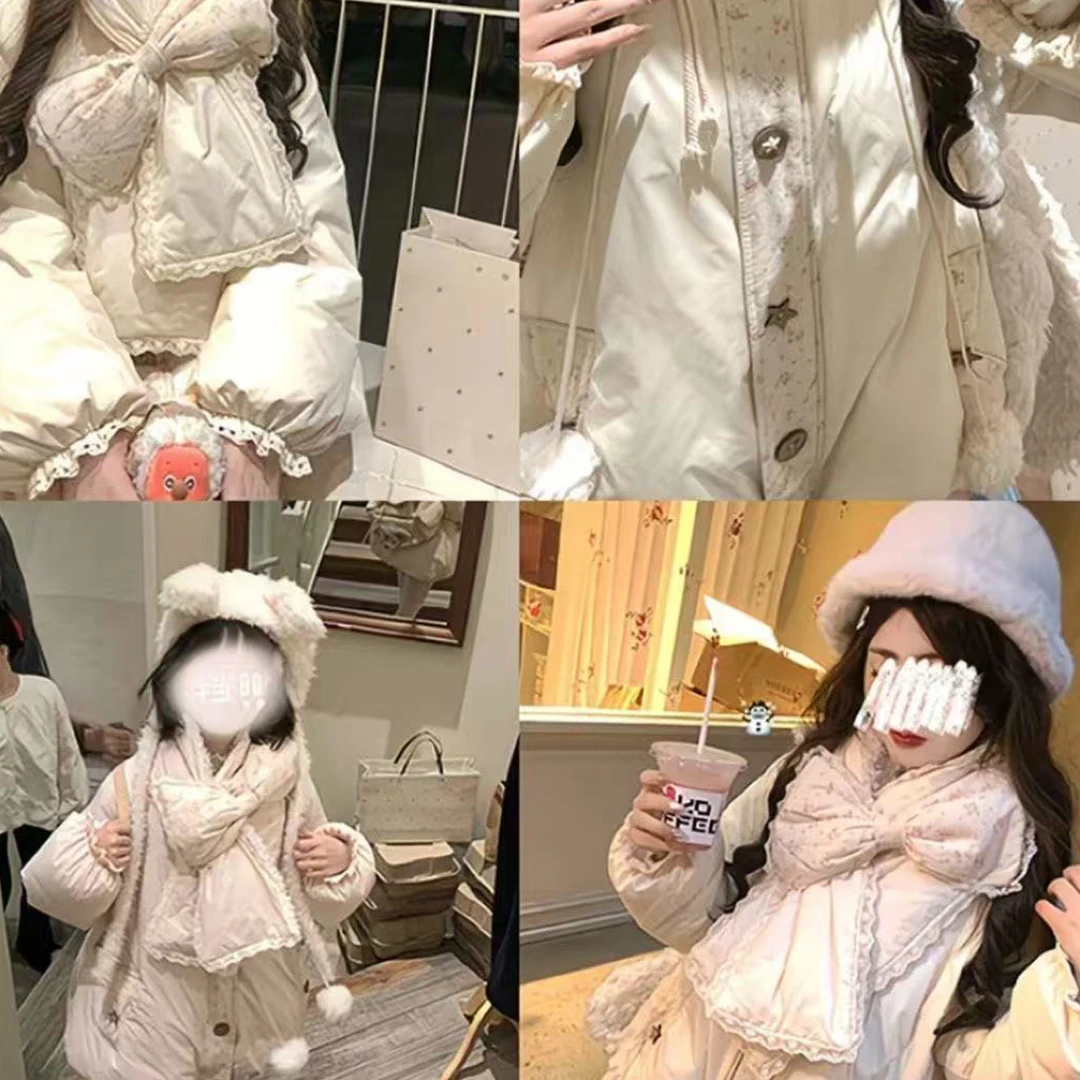 【肉肉家】"草莓奶昔"大蝴蝶结碎花可爱棉服➕裤子套装769-767