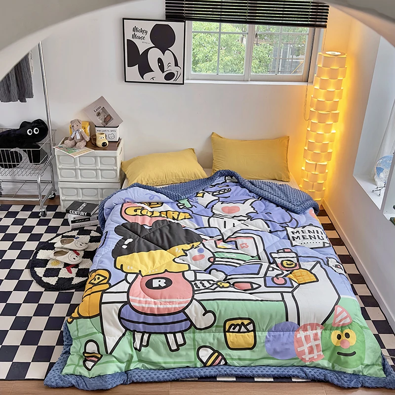 富士商店【豆豆被全棉】可爱二次元长绒棉全棉手包边豆豆被哥斯拉