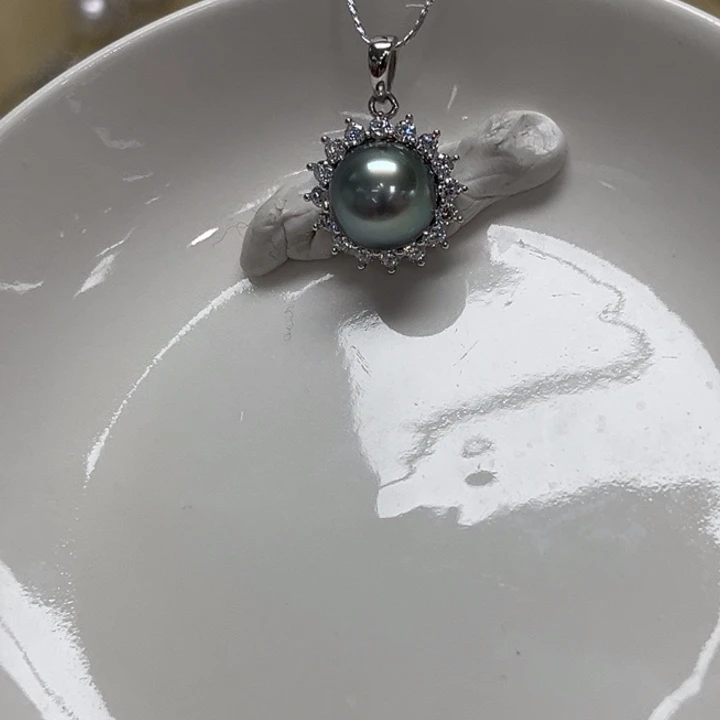 颈饰海水珍珠银S925镶嵌大溪地 9-10mm 54号