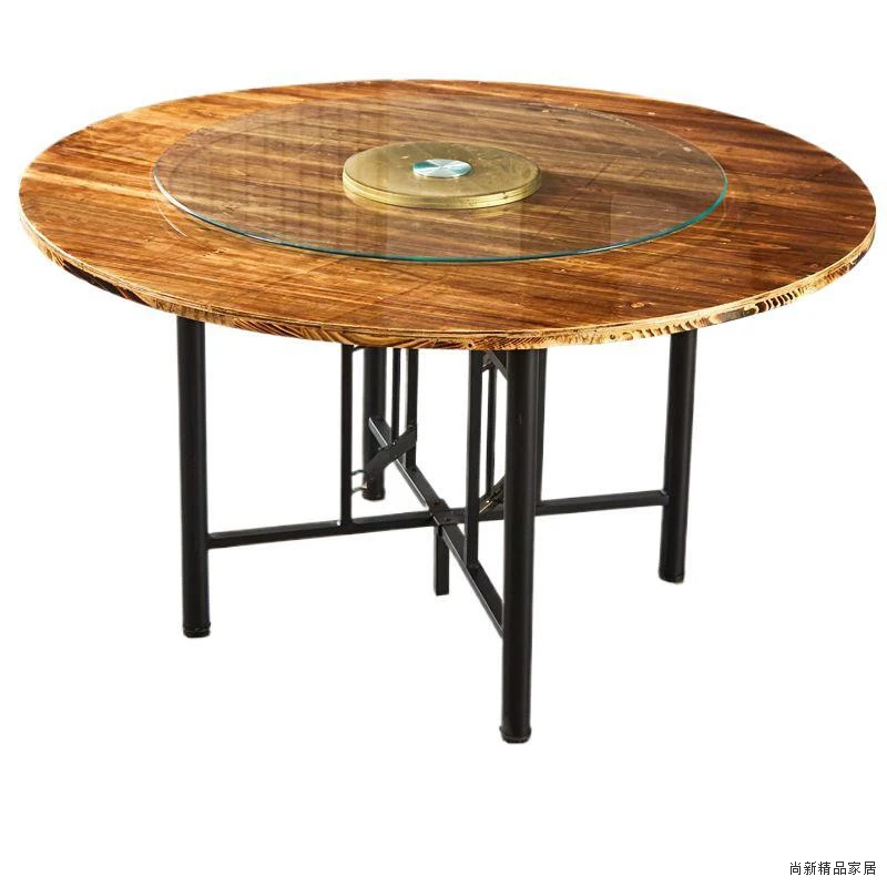 现代简约风格可旋转实木大圆桌适合12人家庭使用也用于酒店婚宴带