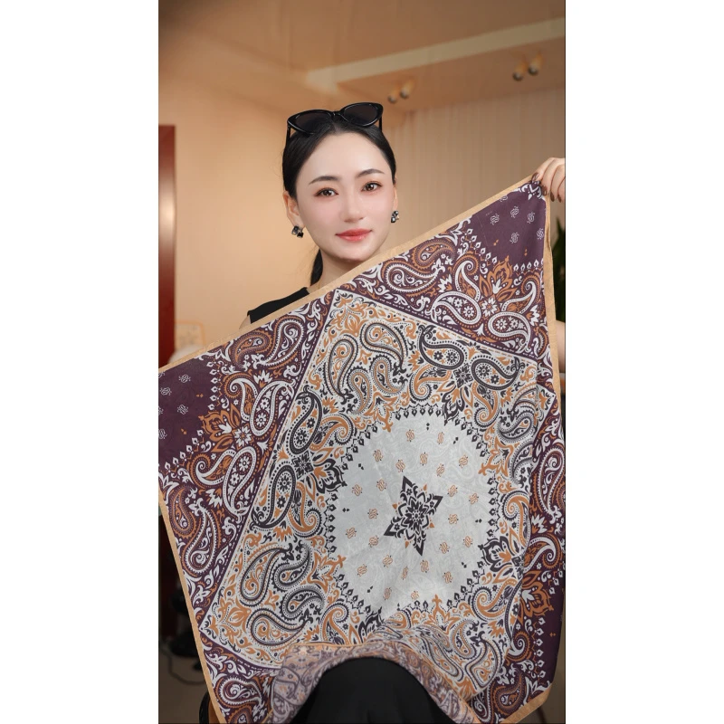 P9【流光佩斯利】新款棉质双面65*65精致小方巾