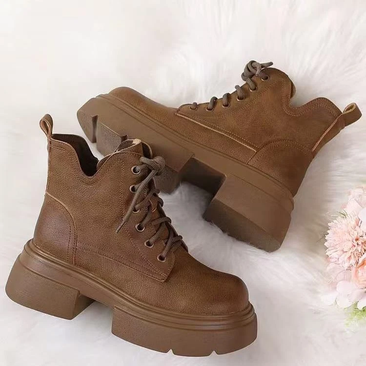 W5616新款马丁靴单靴加绒加厚百搭机车靴子炸街厚底英伦 单里