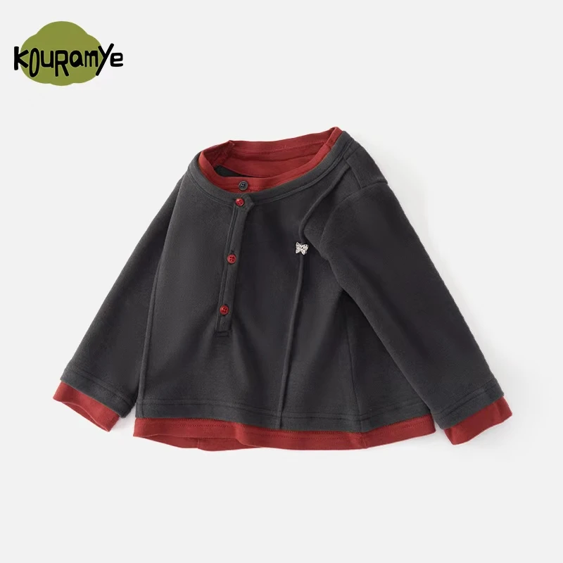 酷娃米2025年秋季亲子新款洋气复古纽扣假两件上衣20935