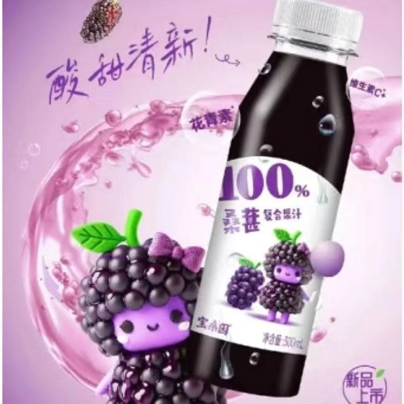 【保质期至2025-11-11】宝桑园100%桑葚复合果汁300ml*6瓶