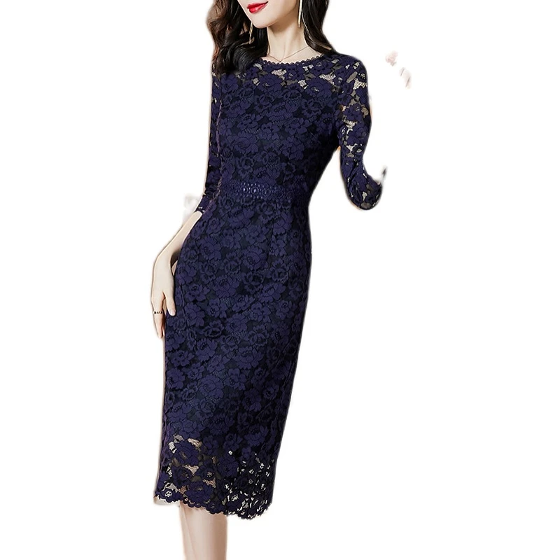 新款早秋收腰显瘦女神气质裙子蕾丝显瘦连衣裙女