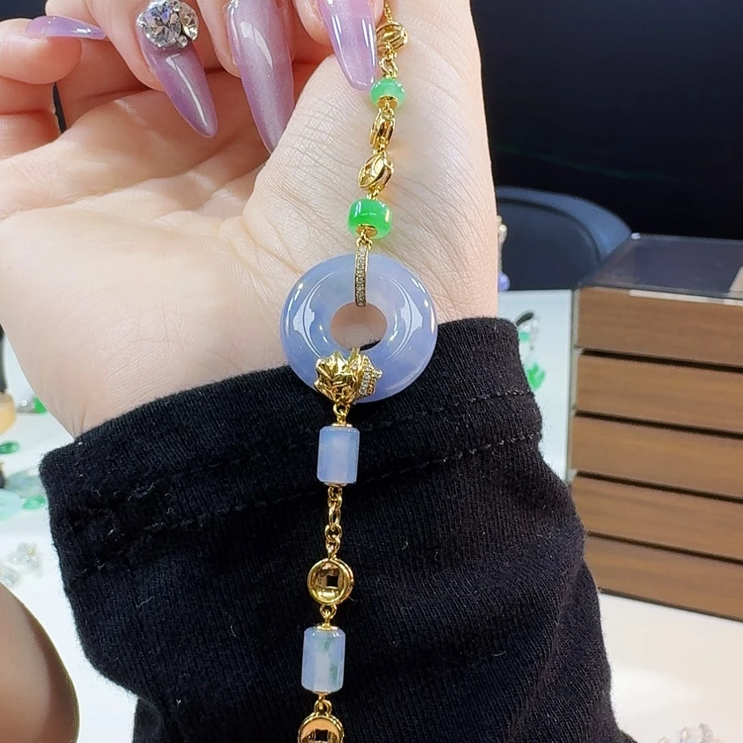 翡翠18K金镶嵌手链18 镶嵌