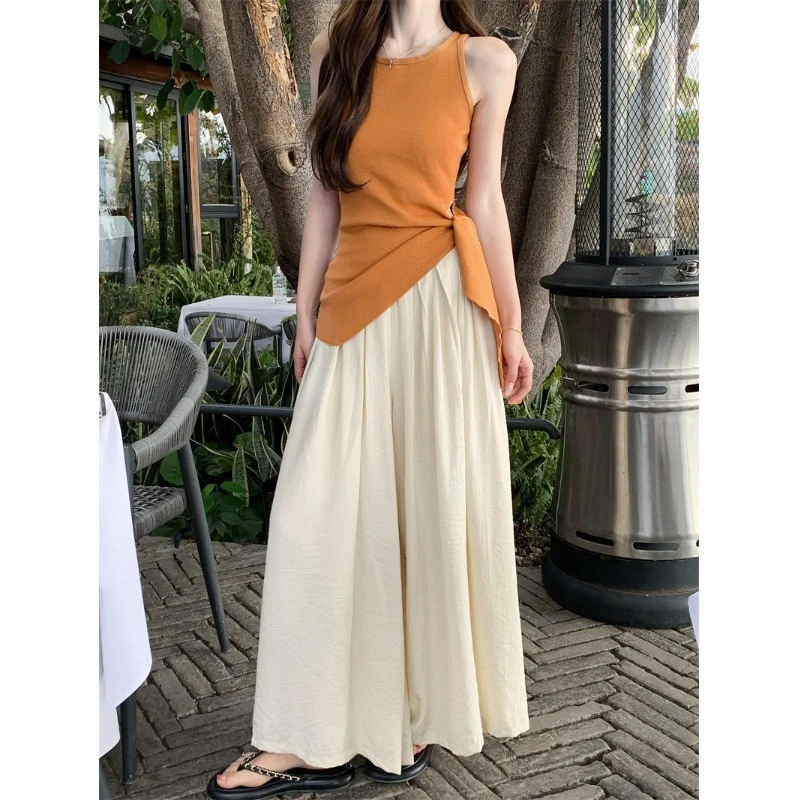 夏季度假风辣妹修身外穿无袖上衣设计感不规则收腰纯欲慵懒风女装