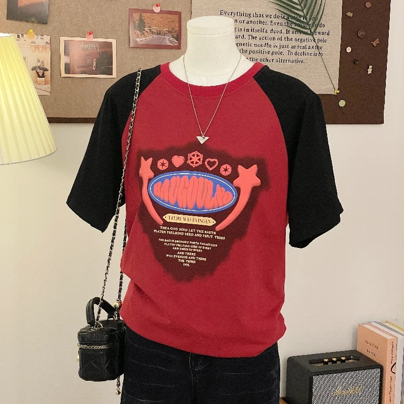 特大码胖mm复古洋气印花T恤女短袖夏季宽松时尚百搭上衣